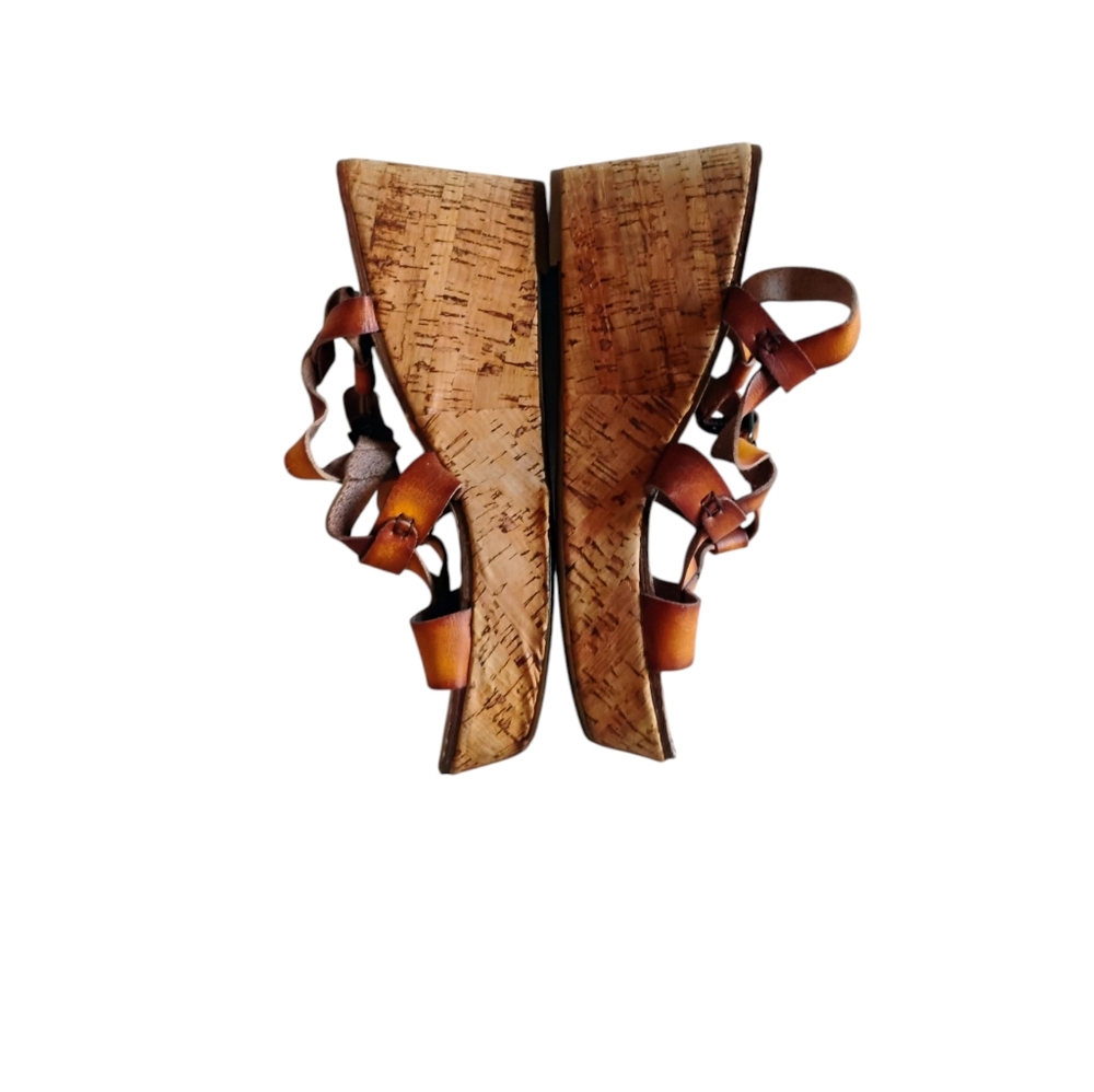 Stylish Cork Vintage Wedge Sandals - Brown And Tan